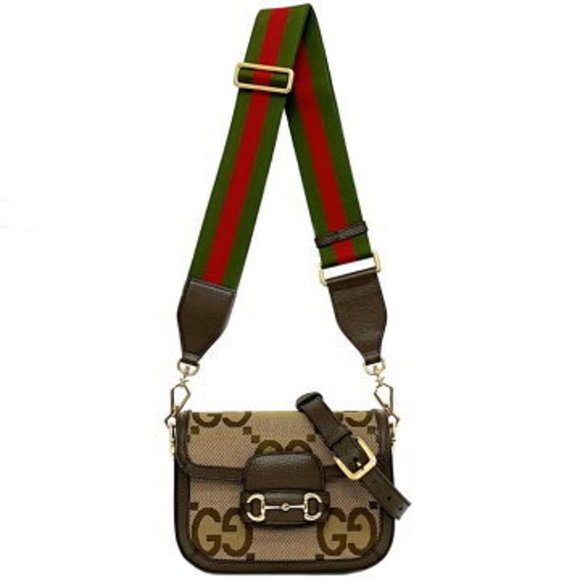 Gucci Shoulder Bag Brown Beige Horsebit Jumbo GG Flap Crossbody - Picture 1 of 9